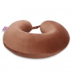 VIAGGI U Shape Round Memory Foam Soft Travel Neck Pillow for Neck Pain Relief Cervical Orthopedic Use Comfortable Neck Rest Pillow - Golden Brown